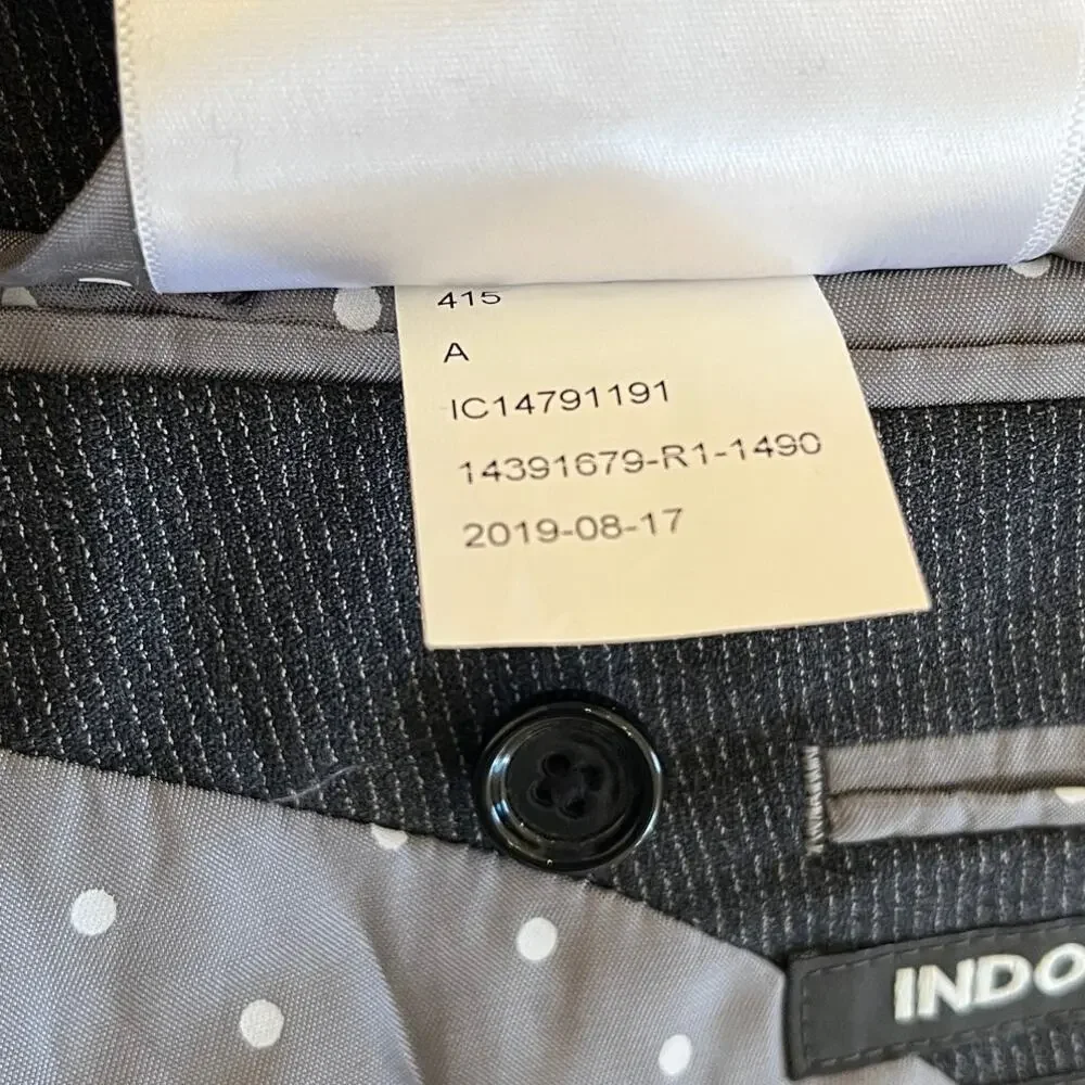 Indochino Mens Blazer‎ Bespoke 43L Wool Stretch Charcoal Pinstripe Surgeon Cuffs